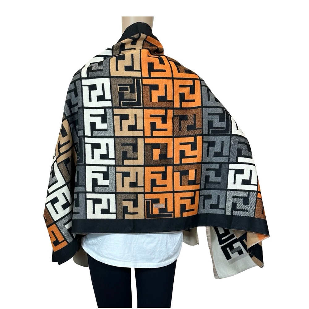 Source Unknown F Poncho Scarf Orange Black Multi OS - Picture 11 of 13
